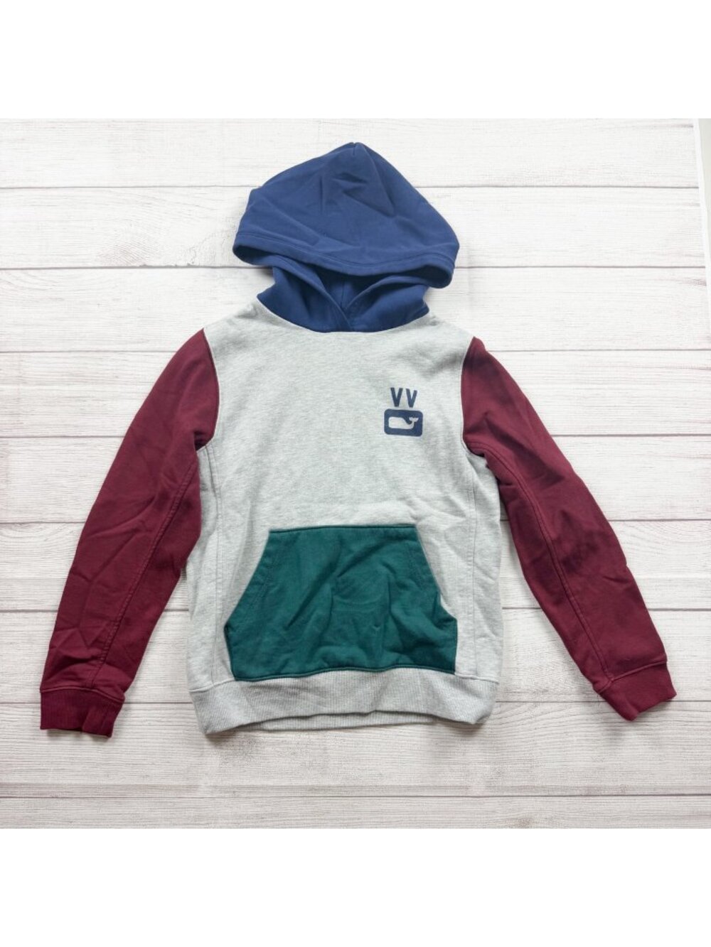 Vineyard Vines Kids Colorblock Hoodie Sweatshirt Gray Maroon Blue M 12-14